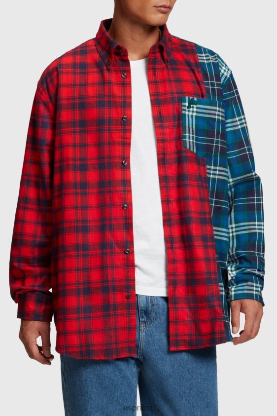Men Esprit Red Mixed check patchwork flannel shirt Shirts XF4444790 - Image 2