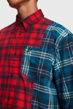 Men Esprit Red Mixed check patchwork flannel shirt Shirts XF4444790 - Image 4