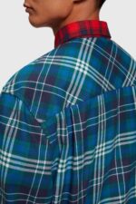 Men Esprit Red Mixed check patchwork flannel shirt Shirts XF4444790 - Image 5