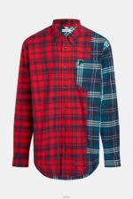Men Esprit Red Mixed check patchwork flannel shirt Shirts XF4444790 - Image 6