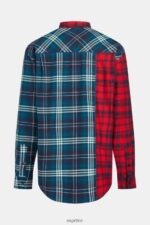 Men Esprit Red Mixed check patchwork flannel shirt Shirts XF4444790 - Image 7