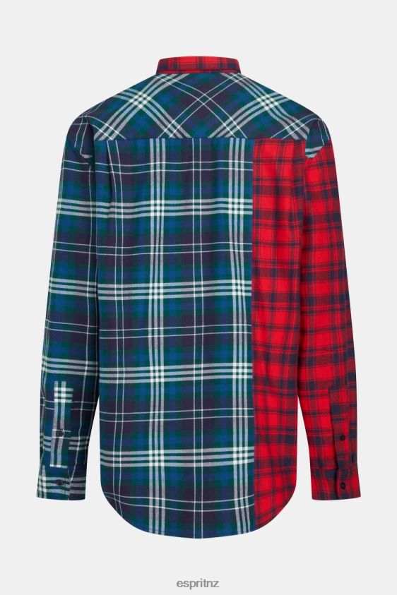 Men Esprit Red Mixed check patchwork flannel shirt Shirts XF4444790 - Image 7