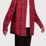 Men Esprit Red Plaid flannel shirt Shirts XF4444792