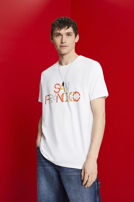 Men Esprit San Francisco White T-shirt with front print, 100% cotton T-Shirts XF4444739 - Image 1