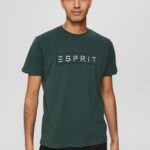 Men Esprit Teal Blue Jersey logo T-shirt, 100% cotton T-Shirts XF4444734