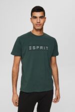Men Esprit Teal Blue Jersey logo T-shirt, 100% cotton T-Shirts XF4444734