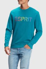 Men Esprit Teal Blue Logo print sweatshirt Sweatshirts & Hoodies XF4444870