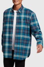 Men Esprit Teal Blue Plaid flannel shirt Shirts XF4444794 - Image 2