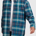 Men Esprit Teal Blue Plaid flannel shirt Shirts XF4444794