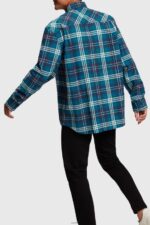 Men Esprit Teal Blue Plaid flannel shirt Shirts XF4444794 - Image 3
