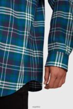 Men Esprit Teal Blue Plaid flannel shirt Shirts XF4444794 - Image 5
