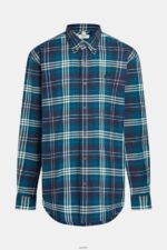 Men Esprit Teal Blue Plaid flannel shirt Shirts XF4444794 - Image 6
