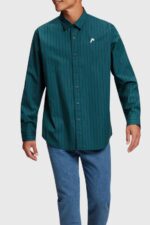 Men Esprit Teal Blue Relaxed fit striped poplin shirt Shirts XF4444797 - Image 2