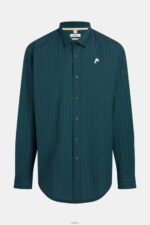 Men Esprit Teal Blue Relaxed fit striped poplin shirt Shirts XF4444797 - Image 6