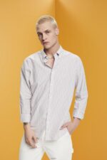 Men Esprit Toffee Striped sustainable cotton shirt Shirts XF4444705