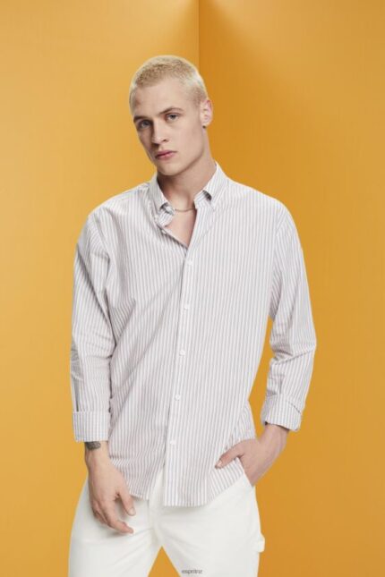 Men Esprit Toffee Striped sustainable cotton shirt Shirts XF4444705