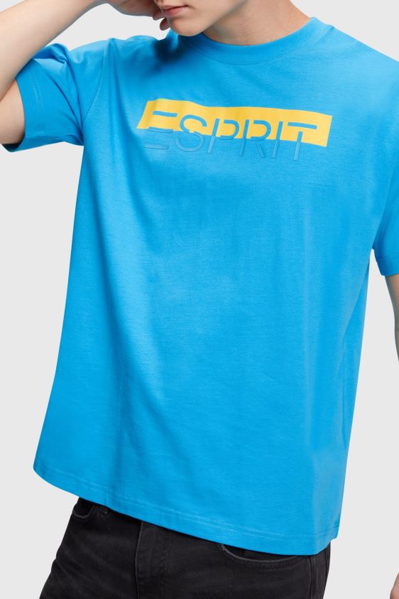 Men Esprit Turquoise Matte shine logo applique t-shirt T-Shirts XF4444618 - Image 2
