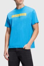 Men Esprit Turquoise Matte shine logo applique t-shirt T-Shirts XF4444618