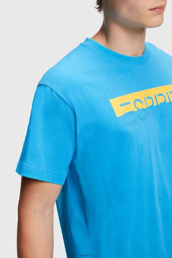 Men Esprit Turquoise Matte shine logo applique t-shirt T-Shirts XF4444618 - Image 3