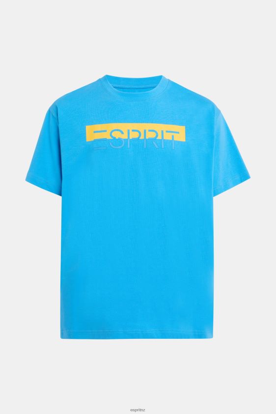 Men Esprit Turquoise Matte shine logo applique t-shirt T-Shirts XF4444618 - Image 5