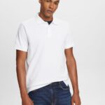 Men Esprit White Cotton Mesh Polo Shirt Polos XF4444567