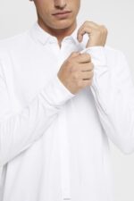 Men Esprit White Jersey long sleeve, 100% cotton Shirts XF4444680 - Image 3