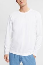 Men Esprit White Jersey long sleeve top Long Sleeve XF4444947