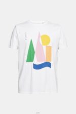 Men Esprit White Jersey T-shirt with a print T-Shirts XF4444844 - Image 4