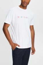 Men Esprit White Jersey T-shirt with an embroidered logo T-Shirts XF4444915