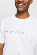 Men Esprit White Jersey T-shirt with an embroidered logo T-Shirts XF4444915 - Image 3