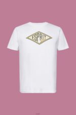 Men Esprit White Logo print cotton t-shirt T-Shirts XF4444624 - Image 5