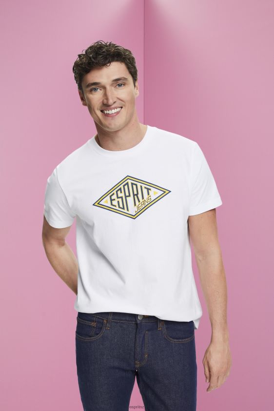 Men Esprit White Logo print cotton t-shirt T-Shirts XF4444624 - Image 1