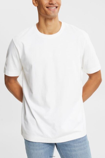 Men Esprit White Plain T-shirt T-Shirts XF4444929