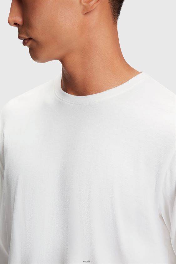 Men Esprit White Regular solid jersey t-shirt T-Shirts XF4444859 - Image 2