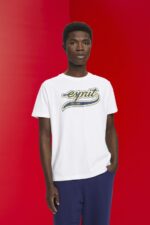 Men Esprit White Retro logo print cotton t-shirt T-Shirts XF4444629