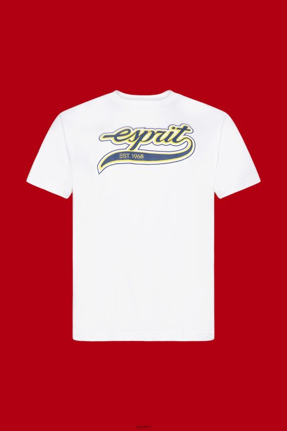 Men Esprit White Retro logo print cotton t-shirt T-Shirts XF4444629 - Image 5