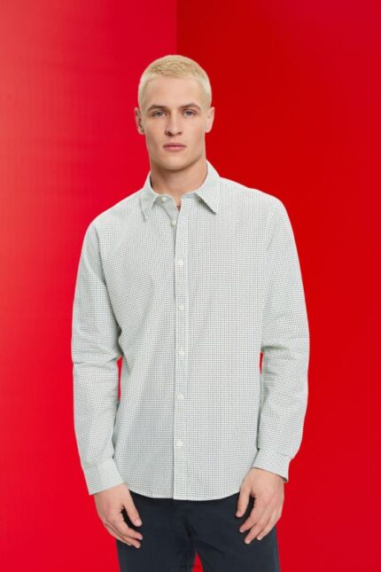 Men Esprit White Slim fit shirt with all-over pattern Shirts XF4444777