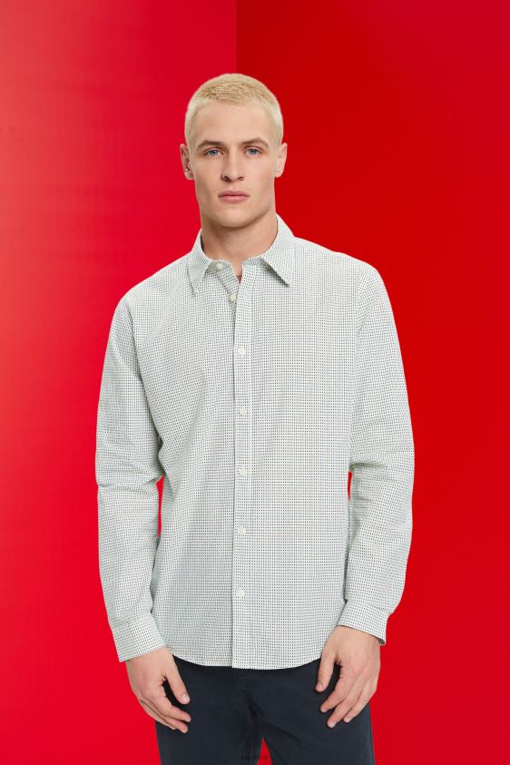 Men Esprit White Slim fit shirt with all-over pattern Shirts XF4444777 - Image 1