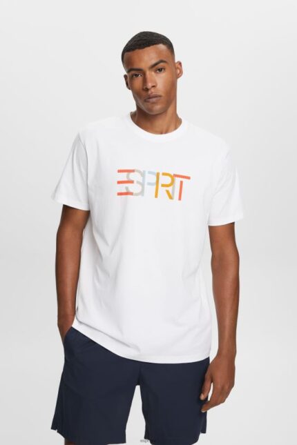 Men Esprit White T-shirt with front print, 100% cotton T-Shirts XF4444738
