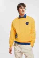 Men Esprit Yellow Varsity patch sweatshirt Sweatshirts & Hoodies XF4444810