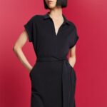 Women Esprit Anthracite V-necked midi dress Dresses XF444473