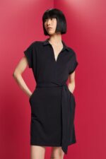 Women Esprit Anthracite V-necked midi dress Dresses XF444473