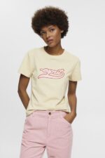 Women Esprit Beige Cotton T-shirt with printed logo T-Shirts XF4444143