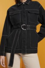 Women Esprit Black Belted twill jacket Jackets XF4444291 - Image 3