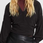 Women Esprit Black Blouse with smocked details, LENZING ECOVERO Blouses XF4444370