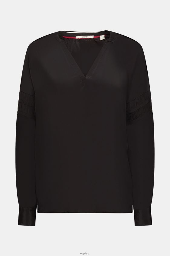 Women Esprit Black Blouse with smocked details, LENZING ECOVERO Blouses XF4444370 - Image 5