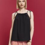 Women Esprit Black Camisole top with smock, TENCEL Top XF4444198