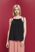Women Esprit Black Camisole top with smock, TENCEL Top XF4444198