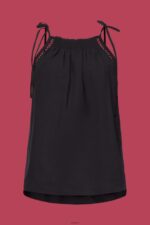 Women Esprit Black Camisole top with smock, TENCEL Top XF4444198 - Image 5