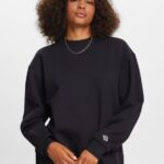 Women Esprit Black Cotton Blend Pullover Sweatshirt Sweatshirts & Hoodies XF444427